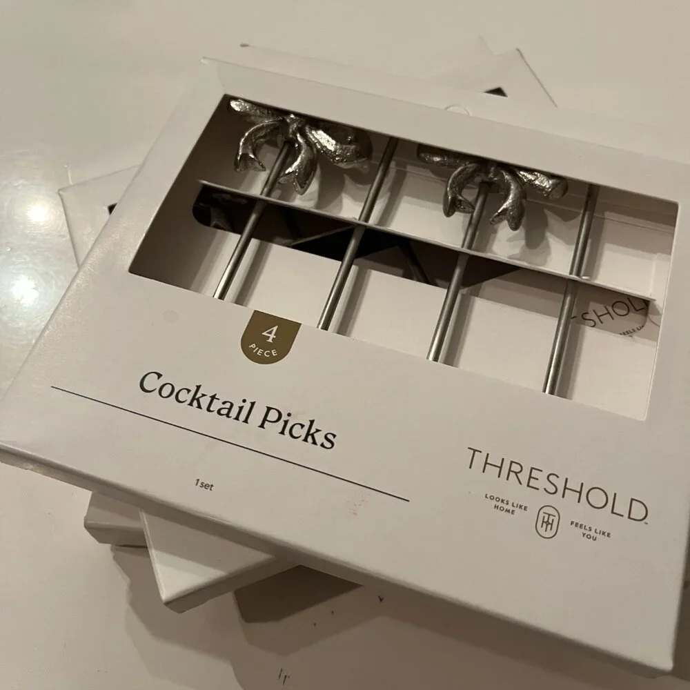 Cocktail Picks - Bow-Themed Picks - 3 boxes/4 per box) New - Silver Color